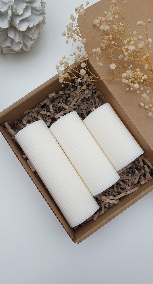 Ribbed Pillar Candles Gift Set